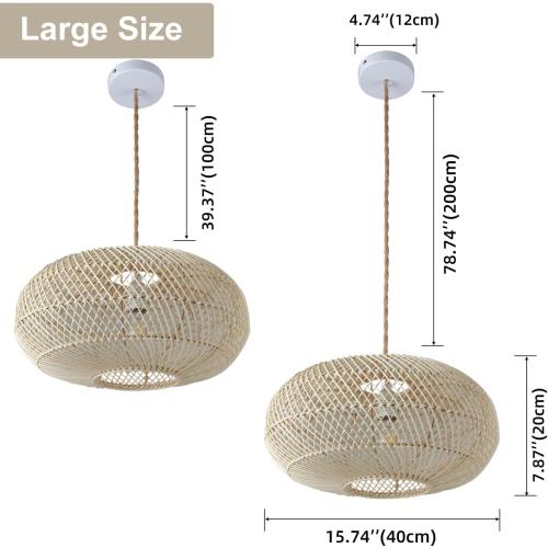 Rattan Pendant Light 16 1-Light Hand-Woven Hanging Light | Wicker Woven Basket Chandelier, Modern Bohemian, For Kitchen Island Foyer Farmhouse Porch