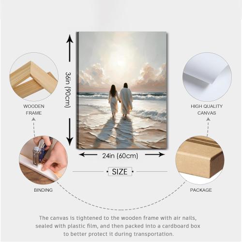 Jesus Canvas Wall Art Jesus Woman Walking on Water Wall decor pictures Religious Coastal Painting Christian poster prints for living room bedroom Home Decoration Ready to hang (24inx36in Canvas)