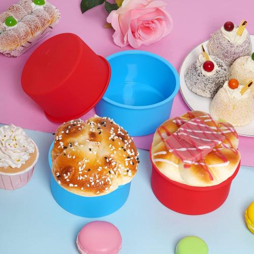 6pcs Silicone Cake Mold Baking Round Cake Molds 4 Inch Non-Stick Baking Pan Kitchen Silicone Cake Molds for Baking(Red, 4inch)