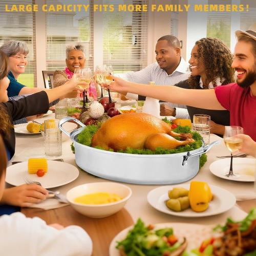22 Large Roasting Pan with Rack and Lid,Oval Turkey Roaster Pan for oven,Stainless Steel Roasting Pan with rack,Best Gift for Mother or Father.