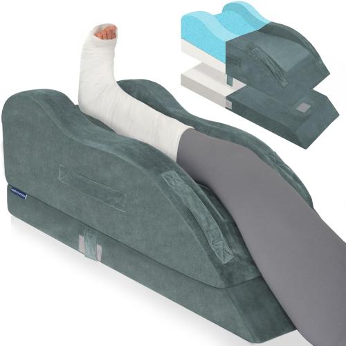 KingPavonini Adjustable Leg Elevation Pillows for After Surgery, Ergonomic Curve Keeps Knee Straight, Memory Foam Leg Pillow Elevation for Blood Circulation, Swelling and Pain Relief (Single Leg)