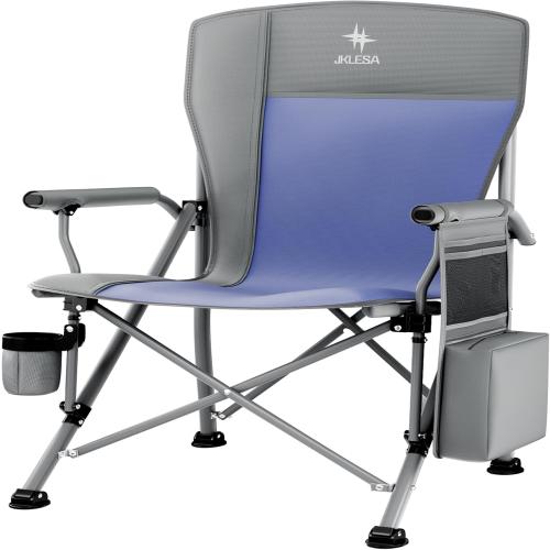 Size XL Color Grey and blue Heavy Duty Camping Chair 396lb Capacity (525lb MAX) - Waterproof 1680D Oxford - Oversized 2 Thick Padded Seat with Cup Holder & Cooler - Portable for Camping, Beach, Tailgating Slate/Navy