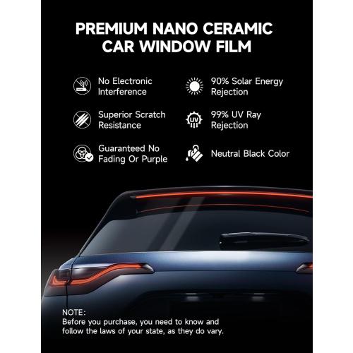 Window Tint Car Automotive, Privacy Protection, Nano Ceramic Car Window Tint, 2Mil Thick, DIY Installation, UVR 99% Heat& UV Block or Professional Application, (20% VLT), 20 x 10FT