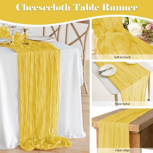 2 Pack 10 Ft Cheesecloth Table Runner Light Yellow Gauze Long Table Runners Boho Gauze Cheese Cloth Table Runner Rustic Sheer Runner for Wedding Party Table Decor ( 35 x 120 Inch ), TR-2-LY