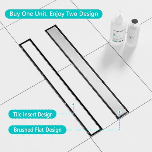 Neodrain Brushed 48-Inch Linear Shower Drain,with 2-in-1 Flat & Tile Insert Brushed Cover, Rectangle Shower Floor Drain, Floor Shower Drain with Adjustable Leveling Feet, Hair Strainer