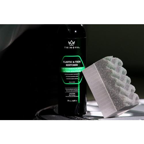 TriNova Plastic & Trim Restorer - Shines & Darkens Worn Out Plastic, Vinyl & Rubber Surfaces - Protects Cars & Motorcycles from Rain, Salt & Dirt - Prevent Fading - 8 fl oz