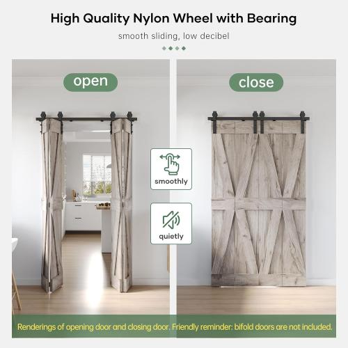 52 Bifold Sliding Barn Door Hardware Track Kit,Side Mounted Black J Shape Roller,Smoothly and Quietly,Assembly Easy,Fit Four 12 Bi-Folding Doors (Door Not Included)