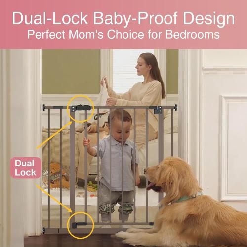InnoTruth 29.5–40.75 Baby Gate for Stairs, 30 Tall Dog Gates for Doorways & Hallways, Safety Gate for Kids & Pets, Pressure-Mounted Walk-Through with Dual Lock & 2-Way Swing, Brown