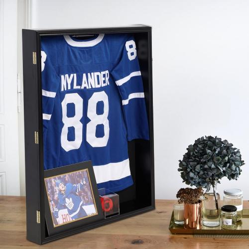 Large Jersey Display Case Frame Deep Shadow Box with Room for XL Baseball Football or Hockey Military Uniform Baseball Bat or Military Saber - Collector's 98% UV Protection Acrylic Door Black Finish