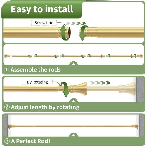 YNL Gold Shower Curtain Rod 36-84 Inch(3-7ft), No Slip No Drill Stainless Steel Spring Tension Curtain Rod, No Rust Shower Rod Adjustable For Bathroom Window Bedroom