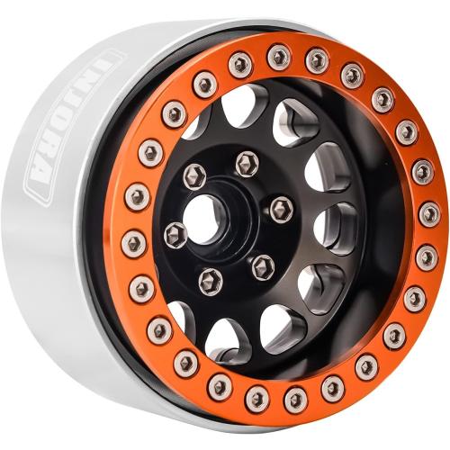 Color Black and Orange INJORA 1.9 Beadlock Wheel Deep Dish Negative Offset 10.4mm Wheel Rim for 1/10 RC Crawler Auto Axial SCX10 90046 AXI03007 TRX4 VS4-10 Gen8 MST CFX(Orange&Black)