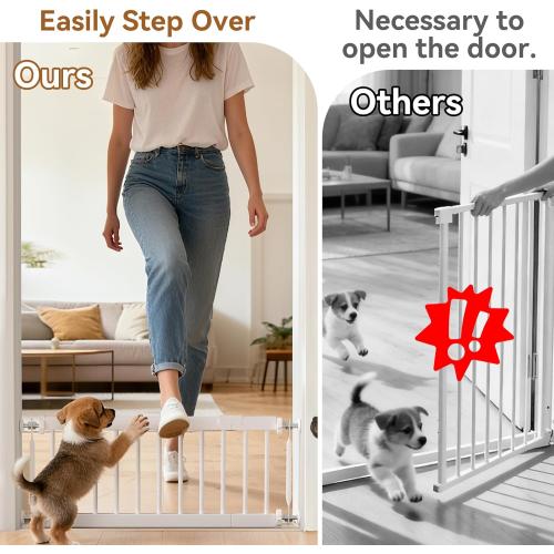 Dog Gate - 18-45 Adjustable Extra Wide Metal Baby Gate to Step Over, 10 Tall Small Pet Gate with 3 Extension Kits, Pressure Mounted for Doorways & Stairs
