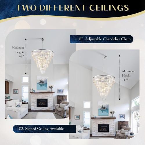 Chrome Crystal Chandelier Large 36 Modern Round Staircase Chandeliers 22 Lights 7-Tier Luxury K9 Crystal Ceiling Pendant Light Fixture for Tall Ceiling Living Room Foyer
