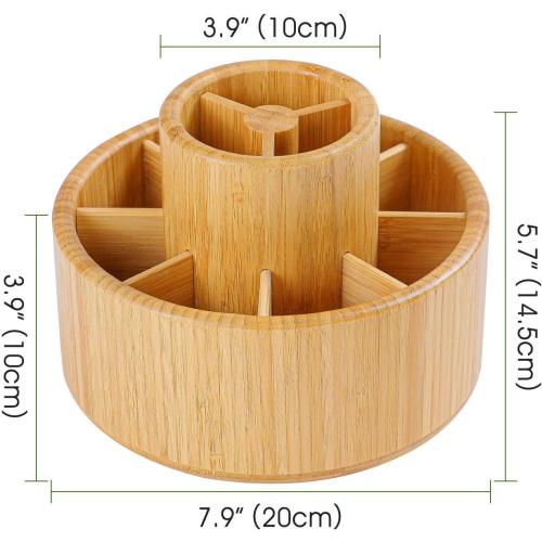 Utoplike Bamboo Rotating Art Supply Desk Organizer, Pencil Holder Organizer, Desktop Storage Caddy for Pen, Colored Pencil, Crayon, Paint Brushes, Art Studio&Office