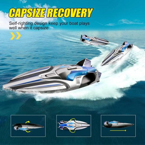 4DRC RC Boat for Kids & Adults, Fast 2.4 GHz Racing Boat with 2 Batteries, Low Battery Alarm, Capsize Recovery for 8-12 Year Old Boys & Girls
