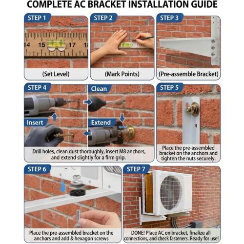 Mini Split Wall Mounting Bracket with Leveler, Heavy Duty Mini Split Brackets for Outside 9000 to 18000 BTU, Max 330 Lb Capacity Fits Wood Walls Brick Walls