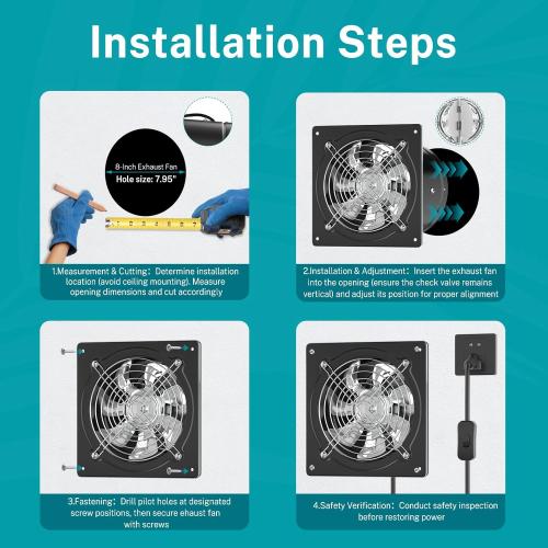 HG Power 8 Inch Exhaust Fan with Switch, Powerful Kitchen Exhaust Fan with Damper, Potable Window Exhaust Fans, Small Fume Extractor Ventilation Fan for Attic, Shop, Smoking Room, Garage
