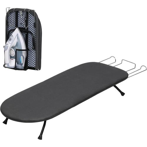 ZOES HOMEWARE Metal Mesh Panel Tabletop Ironing Board with Iron Holder & Rest, Small Tabletop Ironing Board, Compact Mini Iron Board with 8mm Thicken 100% Cotton Pad, 32x12x4.8
