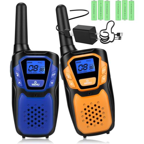 Walkie Talkies for Adult,Rechargeable Long Range Walky Talky with Batteries and Charger,Portable Two Way Radio with NOAA Weather Alert for Hiking Camping and Skiing(Blue and Orange2 Pack)