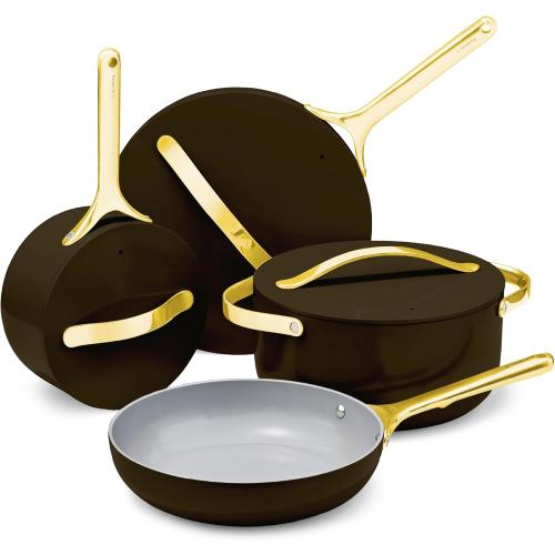 Caraway Non-stick Ceramic Cookware Set (12 Piece) Pots, Pans, Lids and Kitchen Storage - PFAS & PFOA Free - Oven Safe Pan Set & Compatible with All Stovetops - Black