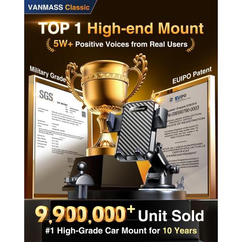 VANMASS【85 LBS Strongest Suction & Military-Grade Ultimate Car Phone Mount【Patent & Safety Certs】Cell Phone Holder Truck for Dashboard Windshield Vent for iPhone 17 Pro Max 16 15 Samsung Camera Mount