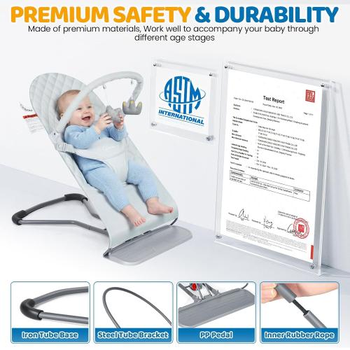 Orzbow Baby Bouncer Seat, Portable Infant Chair, 0-18 Months, Up to 20 Ibs | Foldable & Lightweight, Ergonomic 3-Positions Recline for Baby's Comfort, Removable Play Bar, Washable Cover, ASTM Certified