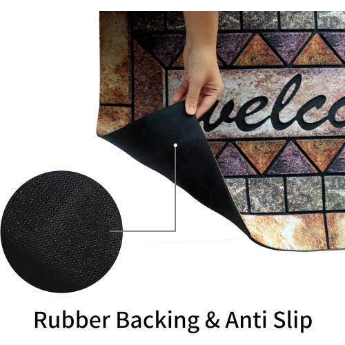 Door Mat Welcome Mat, Heavy Duty Door Mat 17.7 x 29.5 Inch Front Door Rug Doormat for Outdoor Entrance Home Non-Slip Rubber Rug for Front Door, Outside, Entryway, Patio (Brown Welcome)