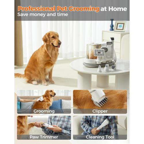 uwant Dog Grooming Vacuum, Cat Grooming Kit, Pets 13KPa Suction Grooming Kit for Home, 6 in 1 Low Noise Pet Hair Removal Tool, White and Silver