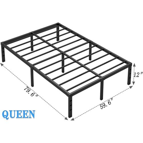 NEW JETO Metal Bed Frame,Queen Size Bed Frame with Storage Space,Heavy Duty Sturdy Mattress Foundation, Easy Assembly,No Box Spring Needed, Black,12 Inch,Queen