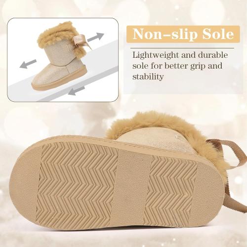 FANTURE Toddler Snow Boots for Girls Boys Winter Warm Fur Lined Kids Non Slip Outdoor Shoes (Toddler/Little Kid)