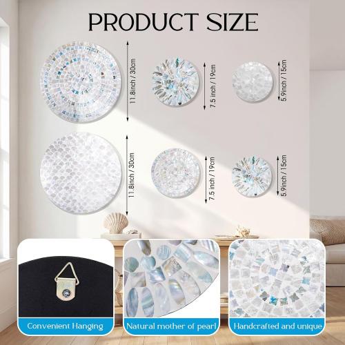 Novabright 6 Pcs Shell Wall Decor 11.8 Inches Natural Mother of Pearl Shell Plate Coastal Wall Art Mosaic Sculpture Handmade Hanging Plates Arts for Bedroom Bathroom Home Office Hotel