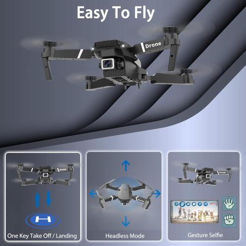 Drone with Dual Camera for Adults Kids, Foldable RC Quadcopter for Beginners, Toys Drone, 1080P FPV Video, 3 Batteries, Carrying Case, One Key Start, Headless Mode, Waypoints fly, 360° Flips