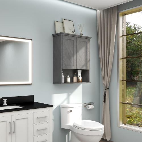 VANIRROR Bathroom Wall Cabinet Over Toilet Storage Cabinets 25x30 inchs | Above Toilet Wood Medicine Cabinets for Kitchen Wall Mounted Cabinet with 2 Door & Adjustable Shelf Texture Grey