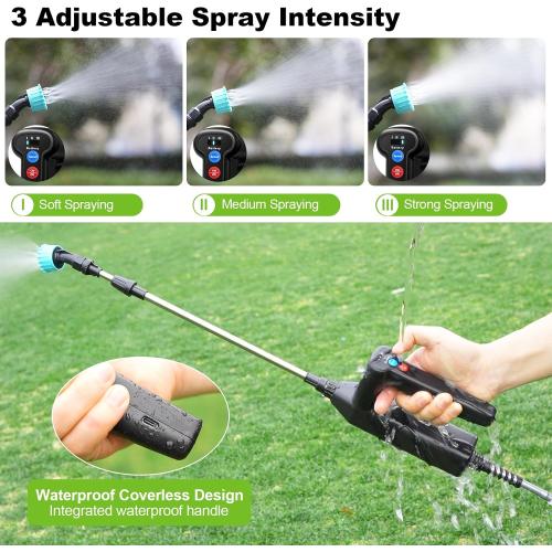 Size 32 inch Battery Powered Sprayer Wand, 32 Inch Garden Sprayer Telescopic Wand with 3 Adjustable Speeds, Battery Indicator, 26.2 FT Hose, 7.4V Rechargeable Water Sprayer Wand with 4 Adjustable Nozzles & Filter