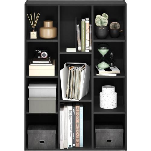 Furinno LUDER Book Shelf, 11-Cube Bookshelf, Reversible Bookcase, 9.4 x 29.1 x 41.7, Easy Assembly, for Living Room, Bedroom, Home Office, Blackwood
