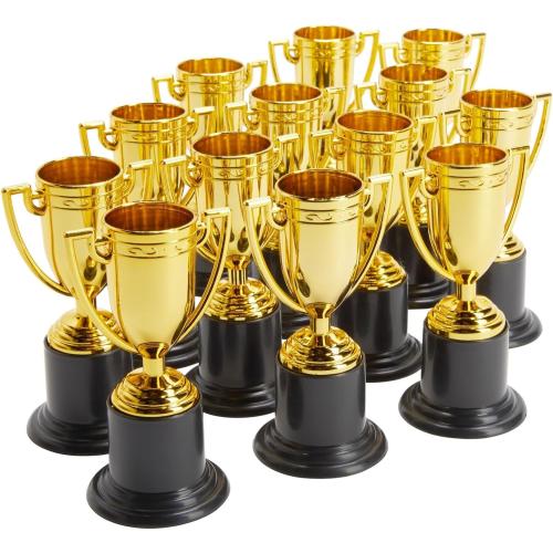 Juvale Mini Trophies Bulk - 4 in, Gold-Plated Plastic, 24-Pack - Trophies for Kids & Adults - Sports, School & Party Awards