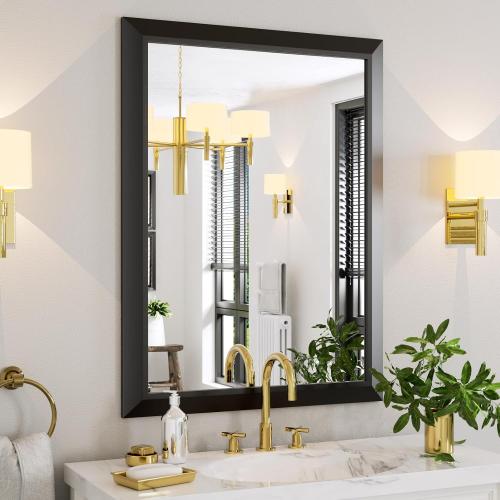 Matte Black Bathroom Mirror, 40x30 Inch Thick Metal Framed Wall Mirrors for Over Sink, Bedroom, Living Room, Entryway, Rectangle Wall-Mounted Mirrors(Horizontal/Vertical).