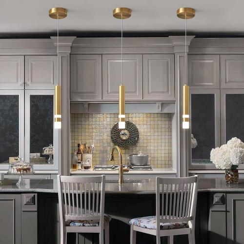 Modern Pendant Light Kitchen Fixture Dimmable LED Gold Mini Pendant Lighting fo Kitchen Island Bedroom Bedside Table Small Pendant Lights (3-Pack)