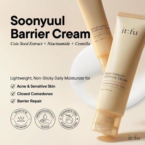 Soonyuul Cream for Closed Comedones & Acne Care | Barrier Repair Moisturizer with Niacinamide & Coix Seed (1.69 fl oz)