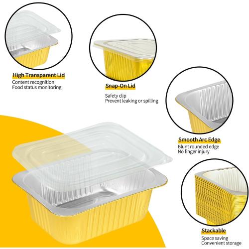 40 Pack Gold Aluminum Foil Pans with Lids,  Heavy Duty Aluminum Foil Baking Pans, Tin Foil Food Container for Baking, Heating, Cooking, Roasting, Meal Prep, Freezer