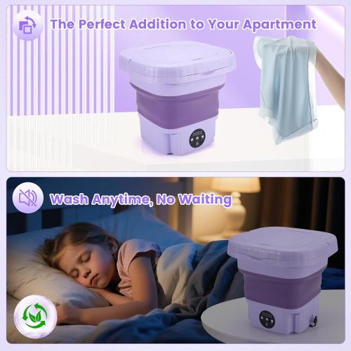 Portable Washer Machine, Mini Foldable Washing Machine for Travel, Camping, RV, Dorms, Apartment,Underwear and Baby Clothes (Lavender Purple)