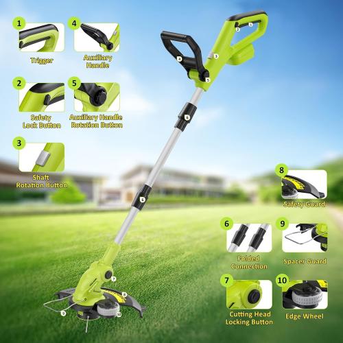 12 Cordless String Trimmer with 2 2.0Ah Battery and Charger, Electric Weed Wacker, Weed Eater Battery Powered, 20V Lawn Mower Lawn Edger, Auto Line Feed Grass Cutter Lightweight Garden Tools for Yard