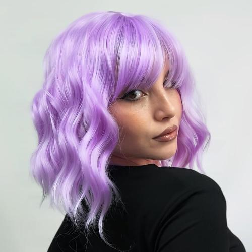 Purple Wig with Bangs, Short Light Purple Wigs for Women