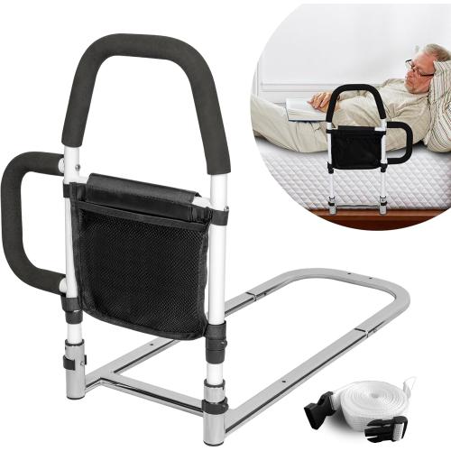 Bed Rails for Elderly Adults Safety with Storage Pocket, Assist Rail with Dual Grab Bars for Easily Getting in & Out of Bed, Bed Rail Fits King, Queen, Full, Twin Bed,Support Up to 300lbs