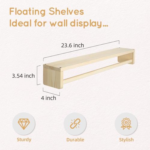 Size 23.5 inch set of 3 Nursery Book Shelves, 23.5 Inch Floating Shelves for Wall Set of 3, Wall-Mounted Bookshelves for Living Room and Nursery, Ideal for Books, Toys, Decor Display and Organization