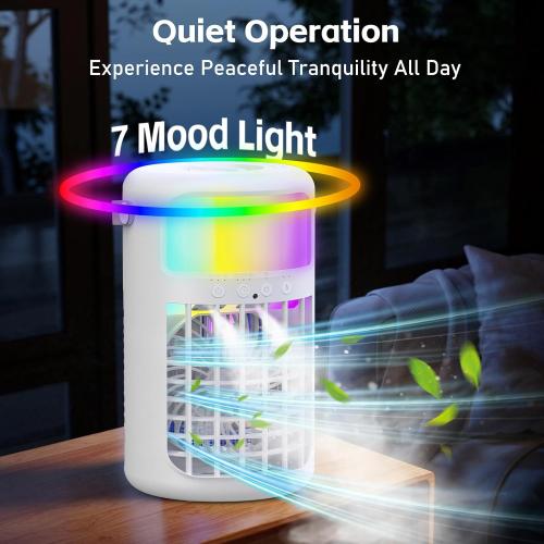 Portable Air Conditioner, 2025 Upgraded 4-IN-1 Ultra-Quiet Design Portable AC Unit with 2 Cool Mist & Speeds1500ml Remote Control Air Conditioner Evaporative for Home,Office,Bedroom, Camping