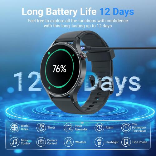 Black 1.3 Fitpolo Smart Watch for Men Women,1.3 AMOLED Touchscreen Fitness Tracker, Make/Answer Calls, Heart Rate SpO2 Monitor, IP68 Waterproof, Sleep & Activity Tracking Smartwatch for Android Phones iPhone