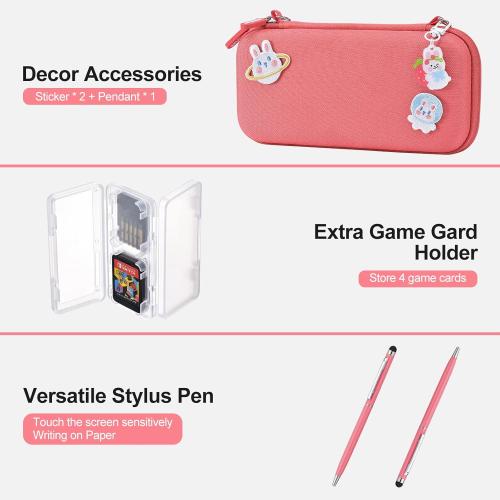 innoAura Switch Lite Case 18-in-1 Accessories Bundle for NS Switch Lite (2019), with Protective Carrying Case, Game Holder, Screen Protector & Cute Thumb Grips, Coral