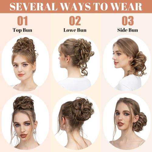 Color Dark Grey CJL HAIR 2PCS Messy Bun Hair Pieces Wavy Curly Synthetic Updo Chignon Fake Scrunchies Ponytail Extension for Women Dark Grey