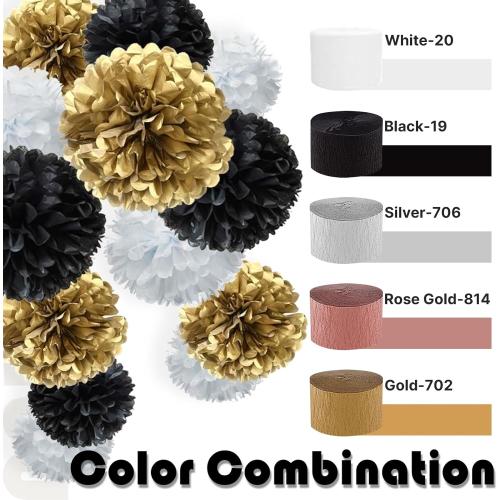 PartyWoo Black Crepe Paper Streamers 4 Rolls 328 ft Pack of Black Crepe Paper for Graduation Halloween New Year Anniversary Birthday Party Decorations (1.8 Inch x 82 Ft/Roll), Black-19